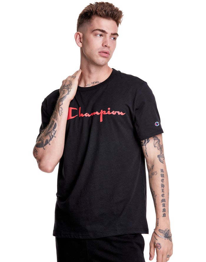 Champion Lightweight Script Logo - Miesten Mustat T-Paita - Suomi 1240938-IZ